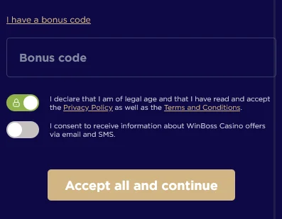 Промокод під час реєстрації на платформі Вінбосс для активації бонусу при створенні акаунта
