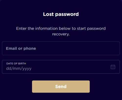 Форма відновлення пароля на веб-ресурсі Win Boss для повернення доступу до акаунта