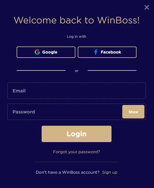 Форма входу на WinBoss казино для безпечного доступу до особистого профілю