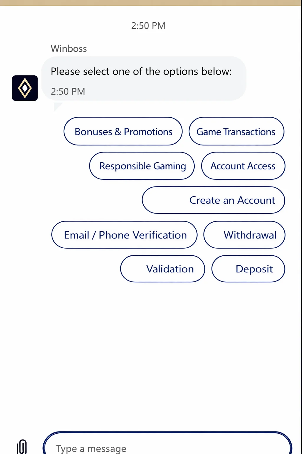 Форма звернення до служби підтримки на платформі Вінбосс для допомоги з акаунтом і технічними питаннями